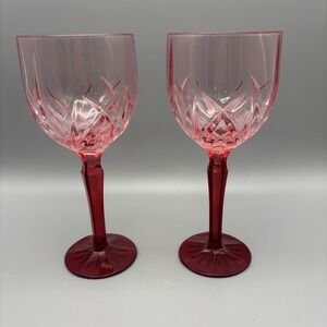 Waterford‎ Brookside Marquis Pink Bowl Red Stem Crystal Wine Glass 8.5" Set Of 2
